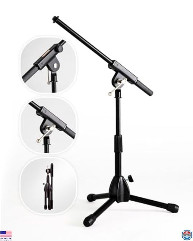 Stage Rocker Foldable Tripod Low-Profile Mic Boom Stand - Height Extending from