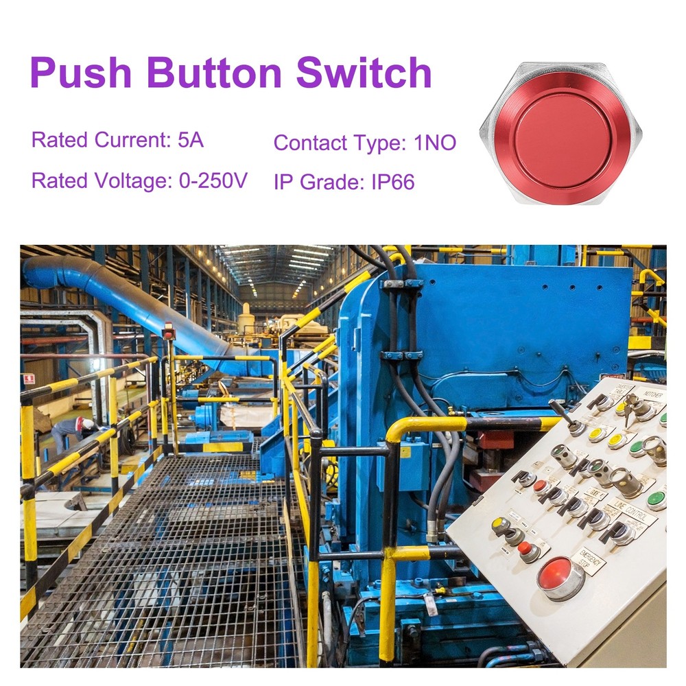 3/4" Momentary Push Button Switch Flat Head Red Shell With Screw Foot, 2Pcs