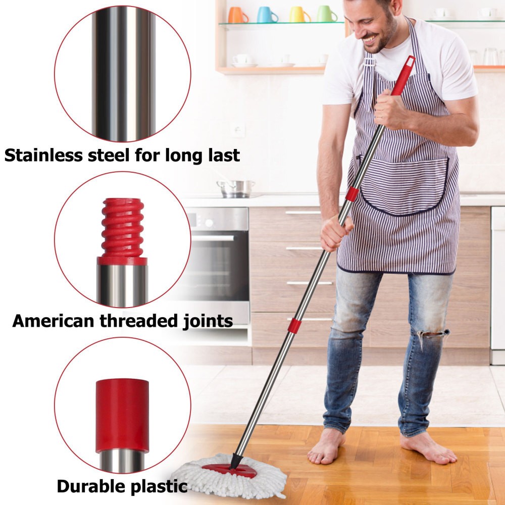 Spinning Mop Pole Handle Replacement 360° Rotating without Microfiber Mop Heads