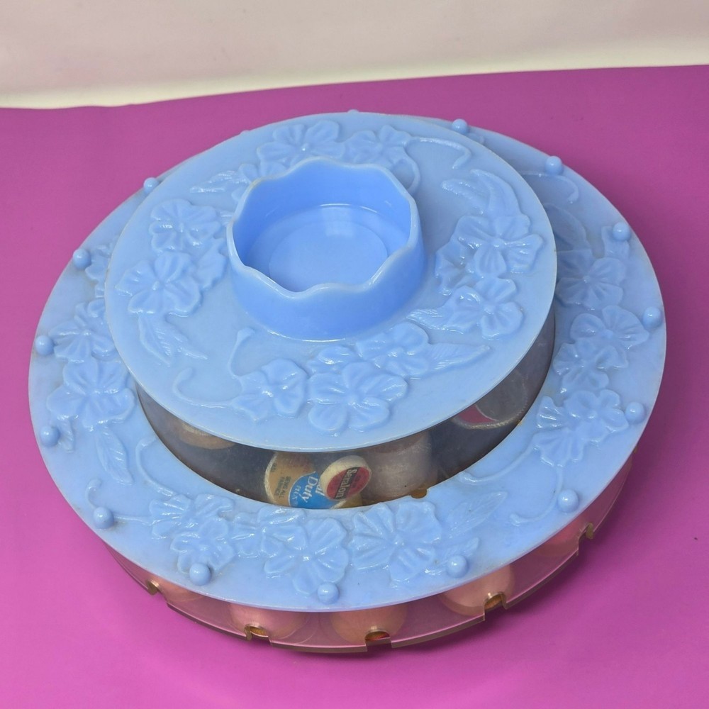 Vintage Blue Rotating Sewing Thread Organizer Spool Holder Threads Accessories