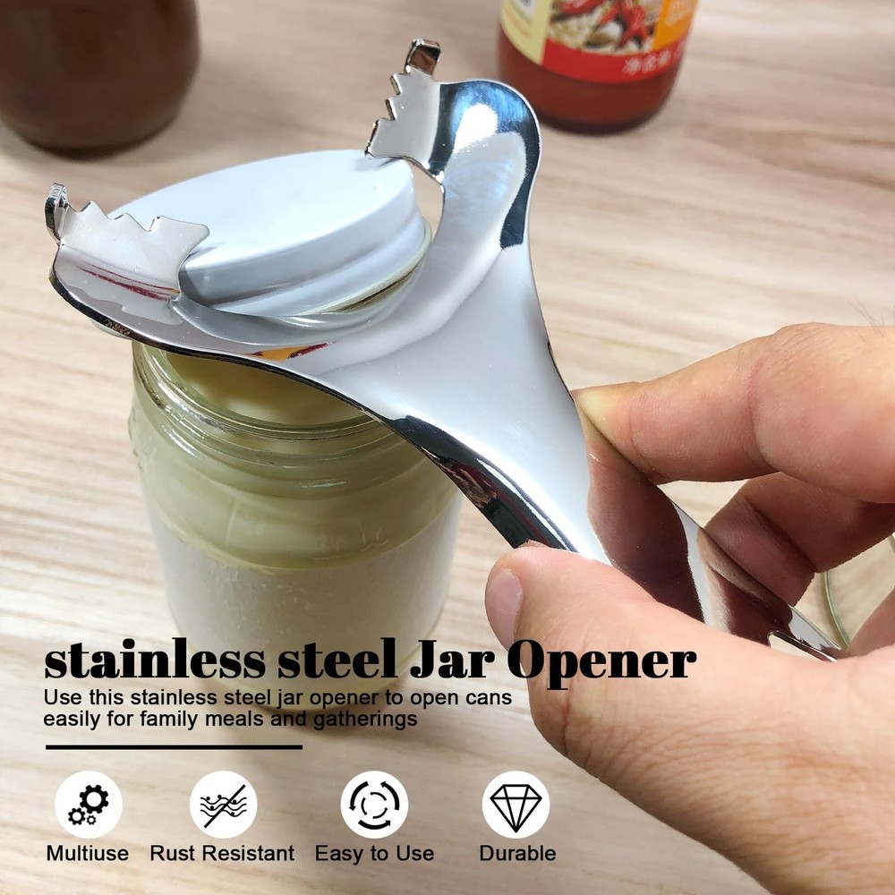 Jar Opener Tool, Handheld Mason Lid Remover, No Damage Design, Silver