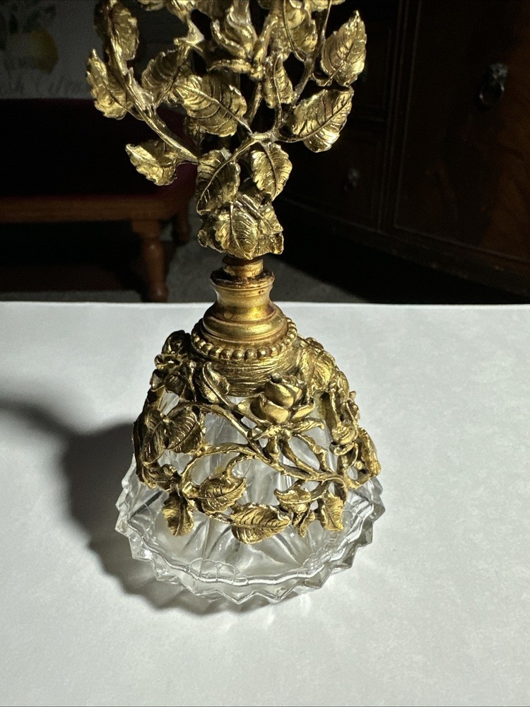 Matson USA Rose Pattern Ormolu Perfume Bottle with Glass Stopper 1940's