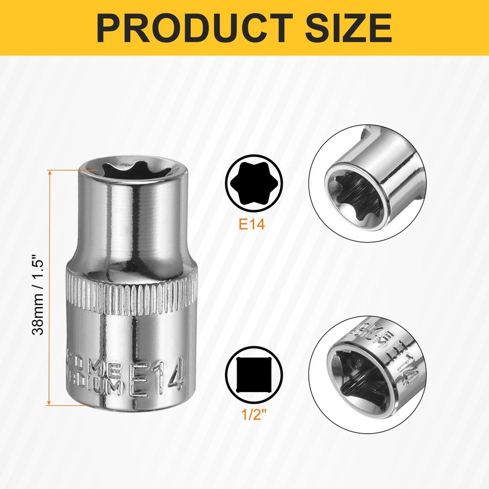 HARFINGTON 2pcs E-Torx Socket 1/2" Drive E14 External Torx Deep x