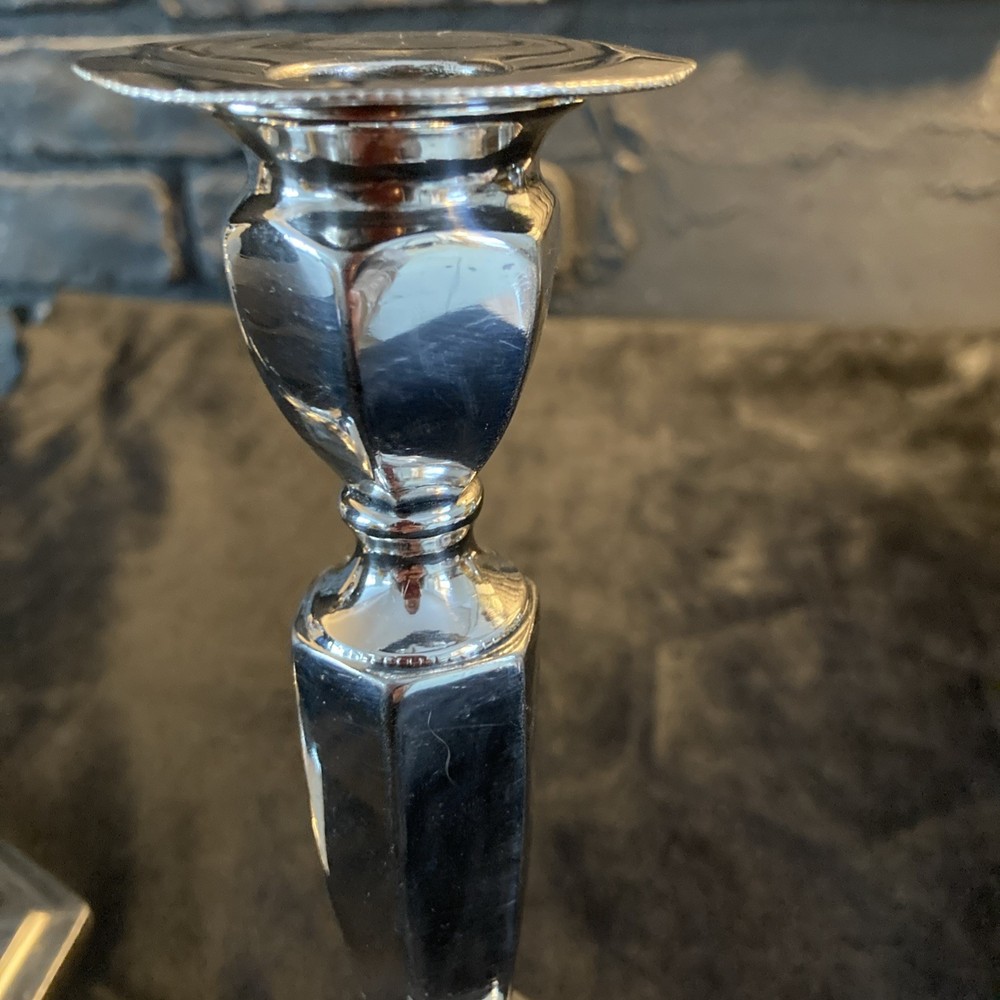 Homan Silverplate Candlesticks Candle Holders Hexagonal Base Model 1161