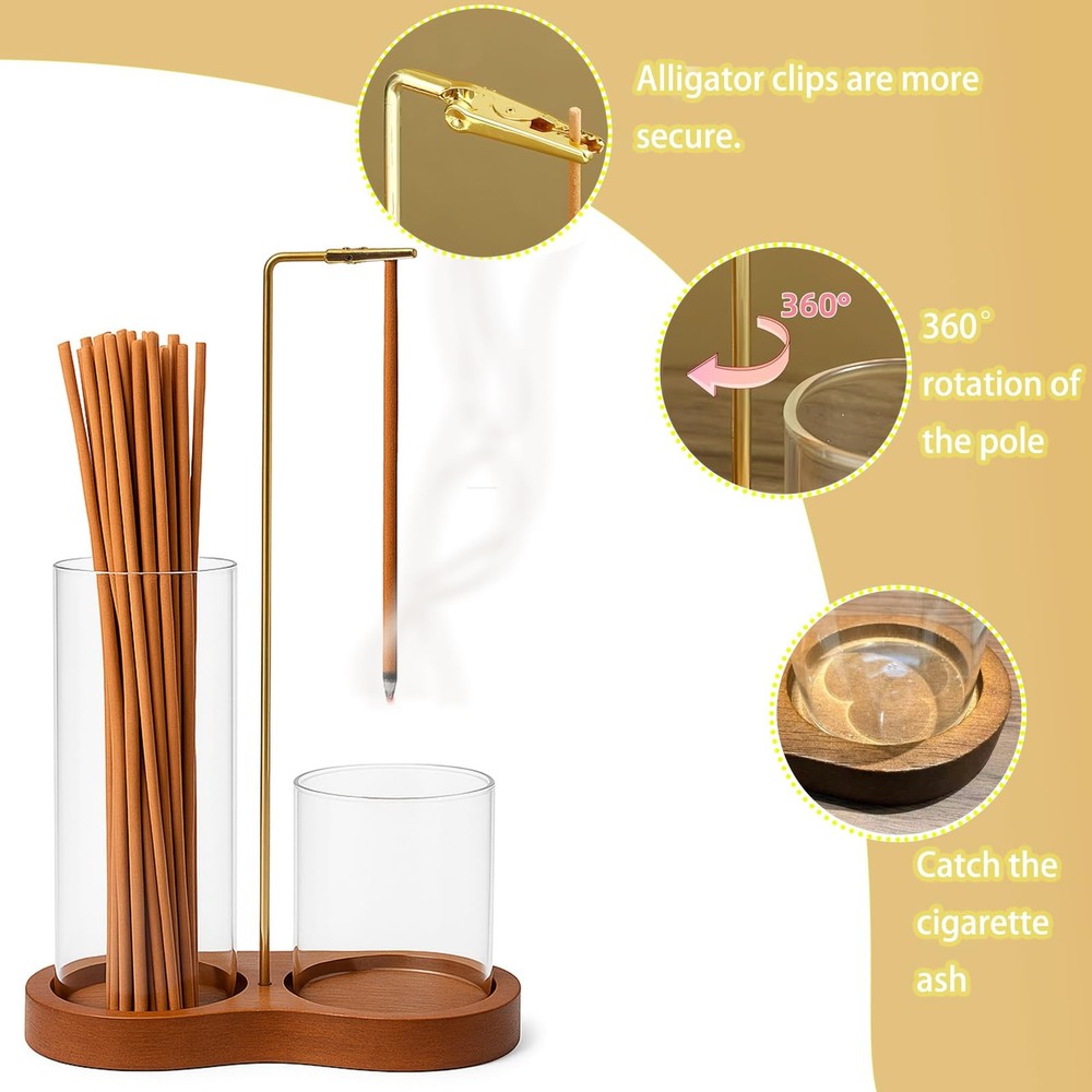 Incense Holder, 2 in 1 Insence Stick Burner Holder Walnut