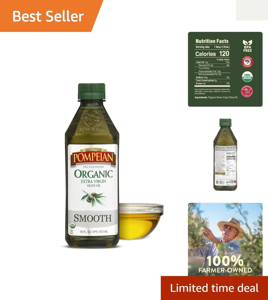 First Cold Pressed Organic Olive Oil - 16 Fl Oz, Smooth & Kosher Approved