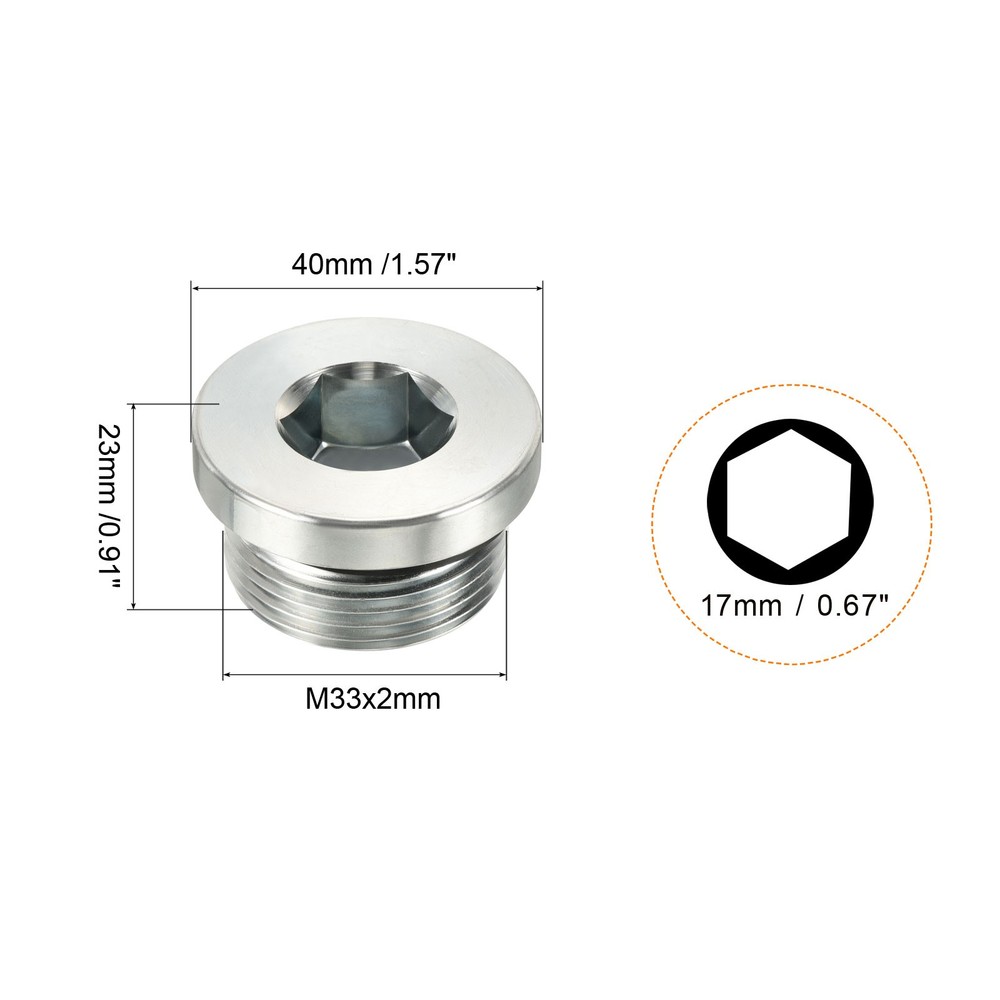 M33*2 Hex Head Pipe Fitting Plug, 2 Pack Male Thread 45# Steel Plug