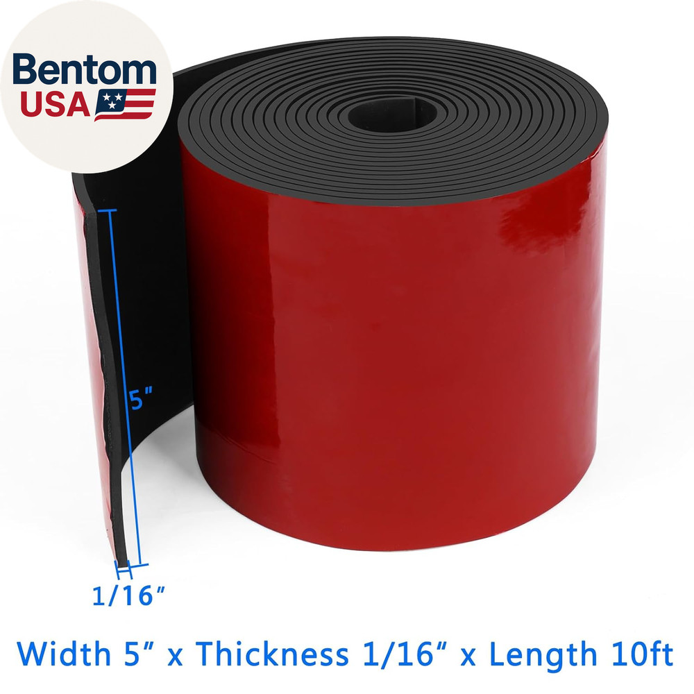Adhesive Solid Rubber Strips, 5" Wide X 1/16" Thick X 120" Long Self Stick Black