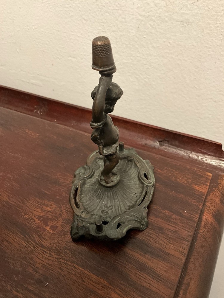 Antique Victorian Figural Cherub Thimble Thread Holder
