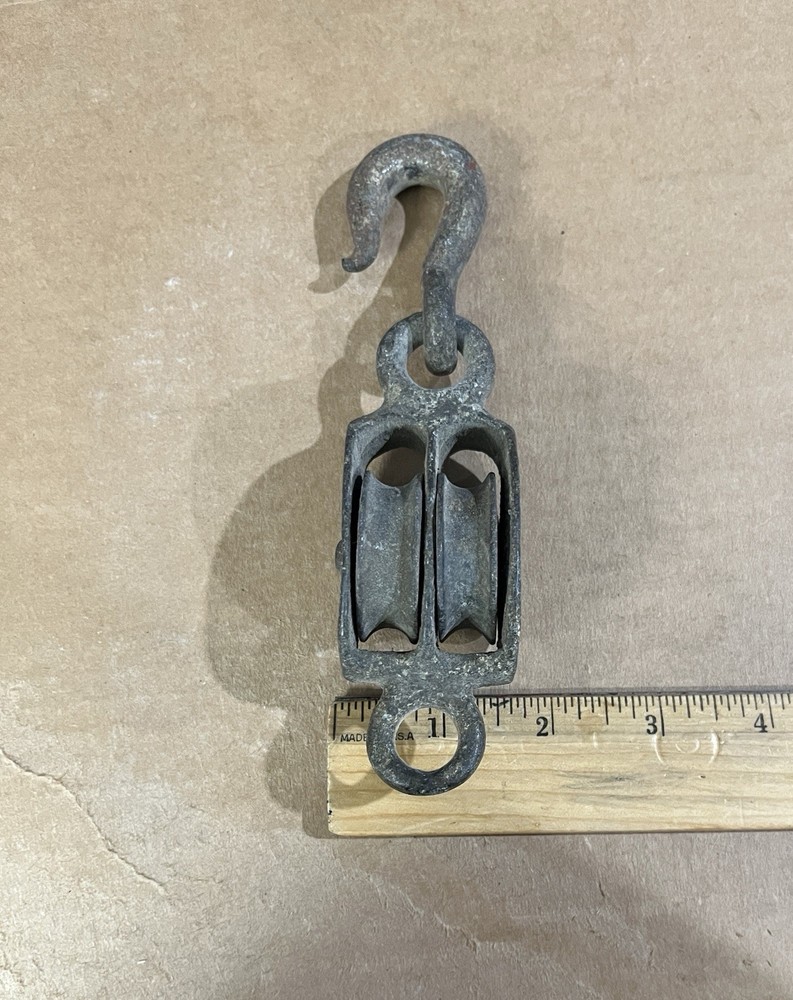 Vintage Double Sheave Pulley with Swivel Hook