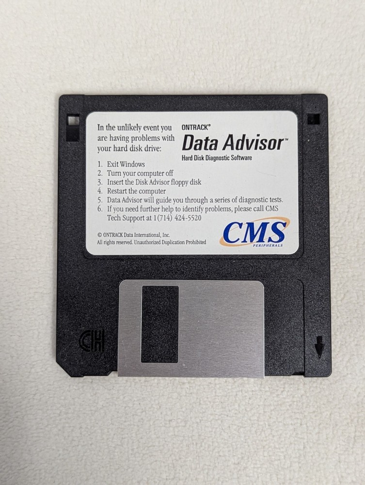 Ontrack Data Advisor 3.5" Floppy Disk ~ CMS Peripherals Hard Disk Diagnostic