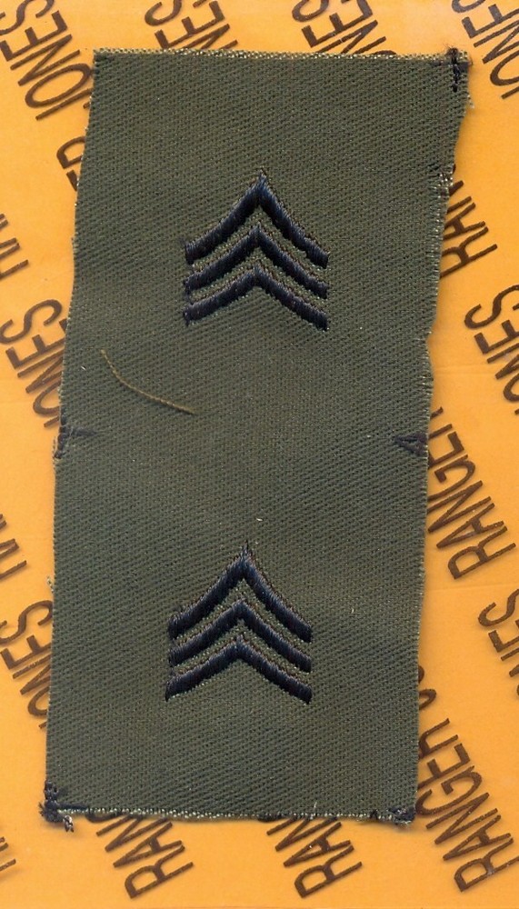 US Army Enlisted SERGEANT E-5 SGT OD Green & Black rank patch set