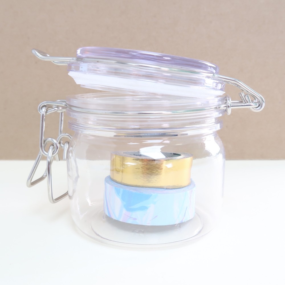 Clear Hard Plastic Round Bottom Kitchen Jars w/ Clasp Holds 6.5oz (6-Pack)