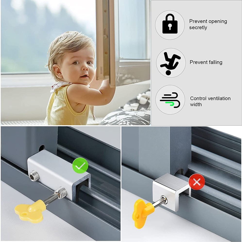 Window Locks, 8 Sets Sliding Security Window Lock with Key for Vertical & Hor...