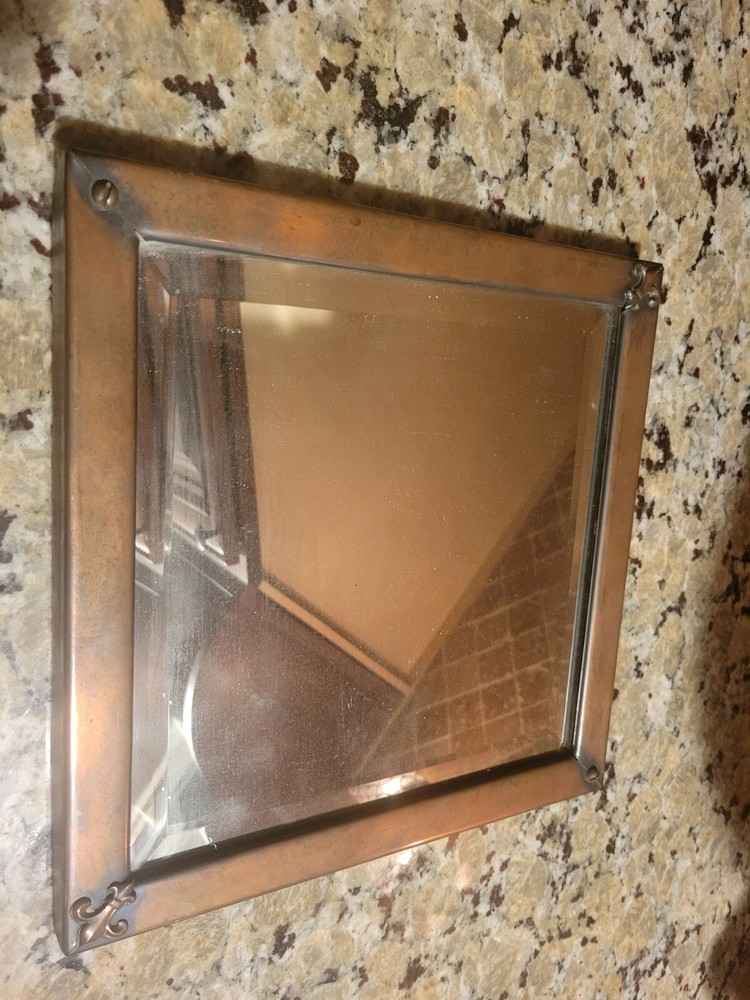 Copper Mirror Fleur-de-lis Early 1900s Square