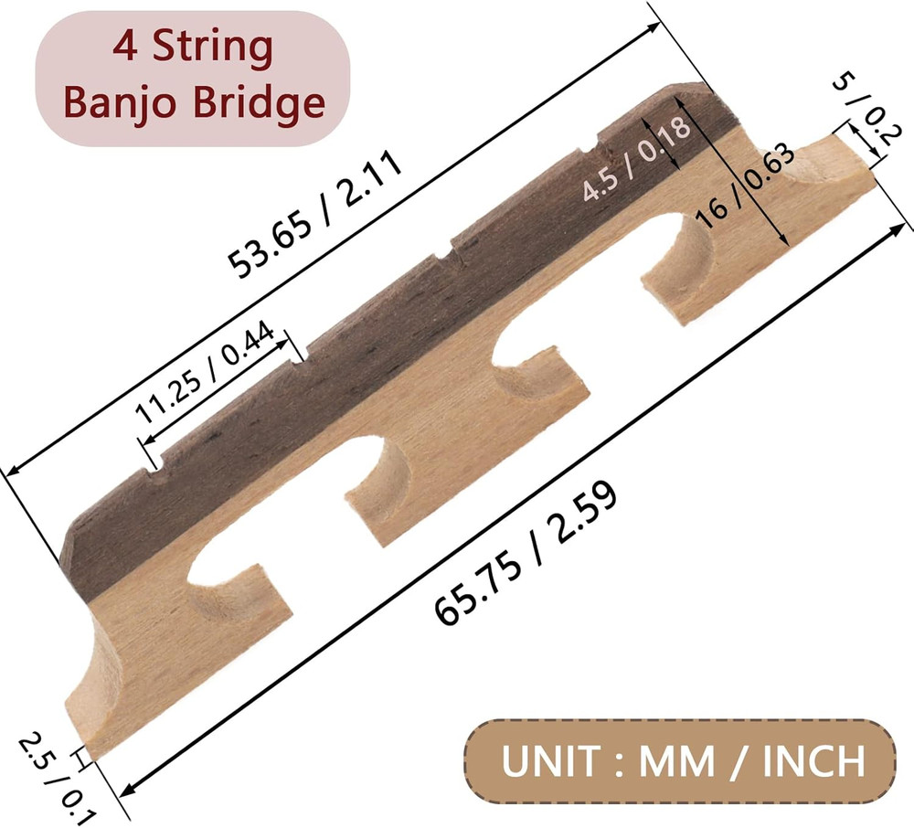 4-String Banjo Bridge, Ebony Maple Banjo Bridge Replacement Composite with Du...