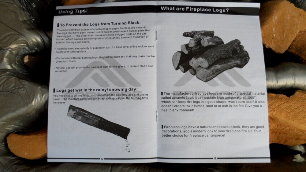 6 Piece Ceramic Logs Set for Gas Fireplace Fire Pit