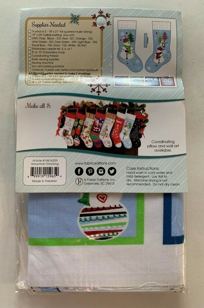 Needle Creations Snowman Embroidery Stocking Stamped Panel Christmas