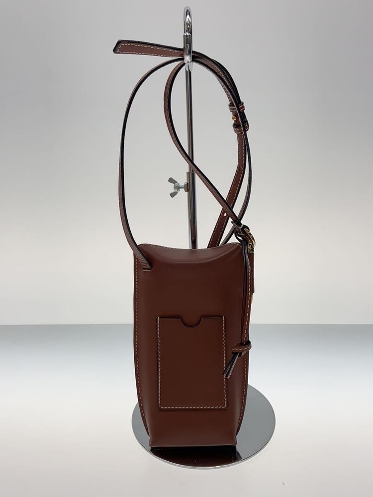 LOEWE Shoulder Bag Gate Pocket Leather Brown Square Thread Used