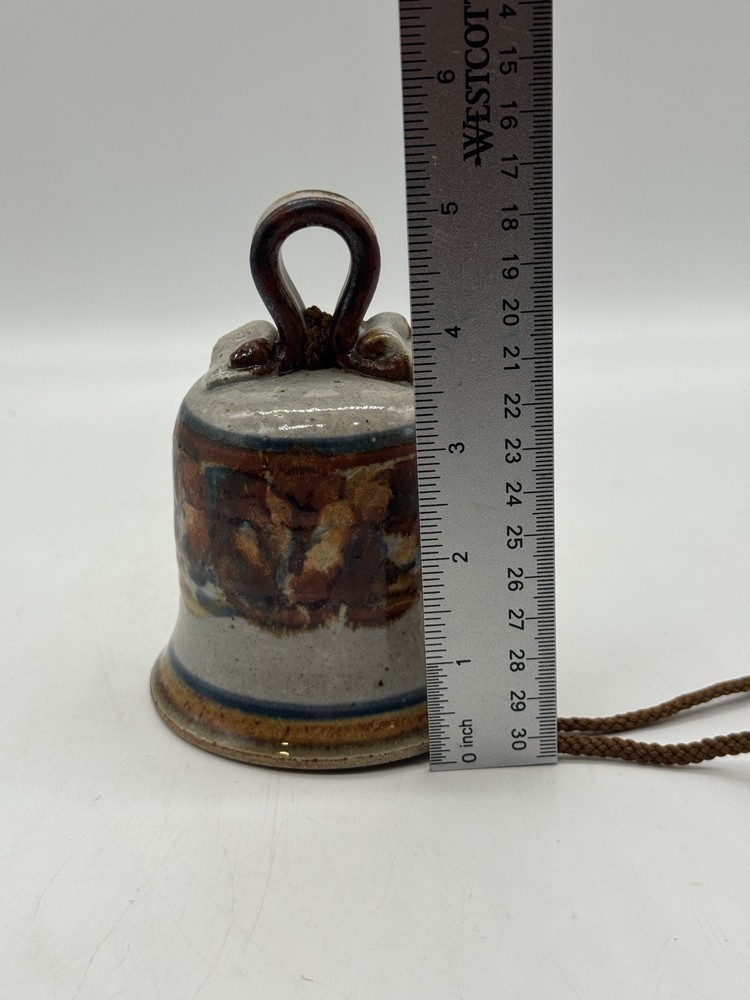 Handmade Pottery Bell Stoneware Signed 5.25” Tall