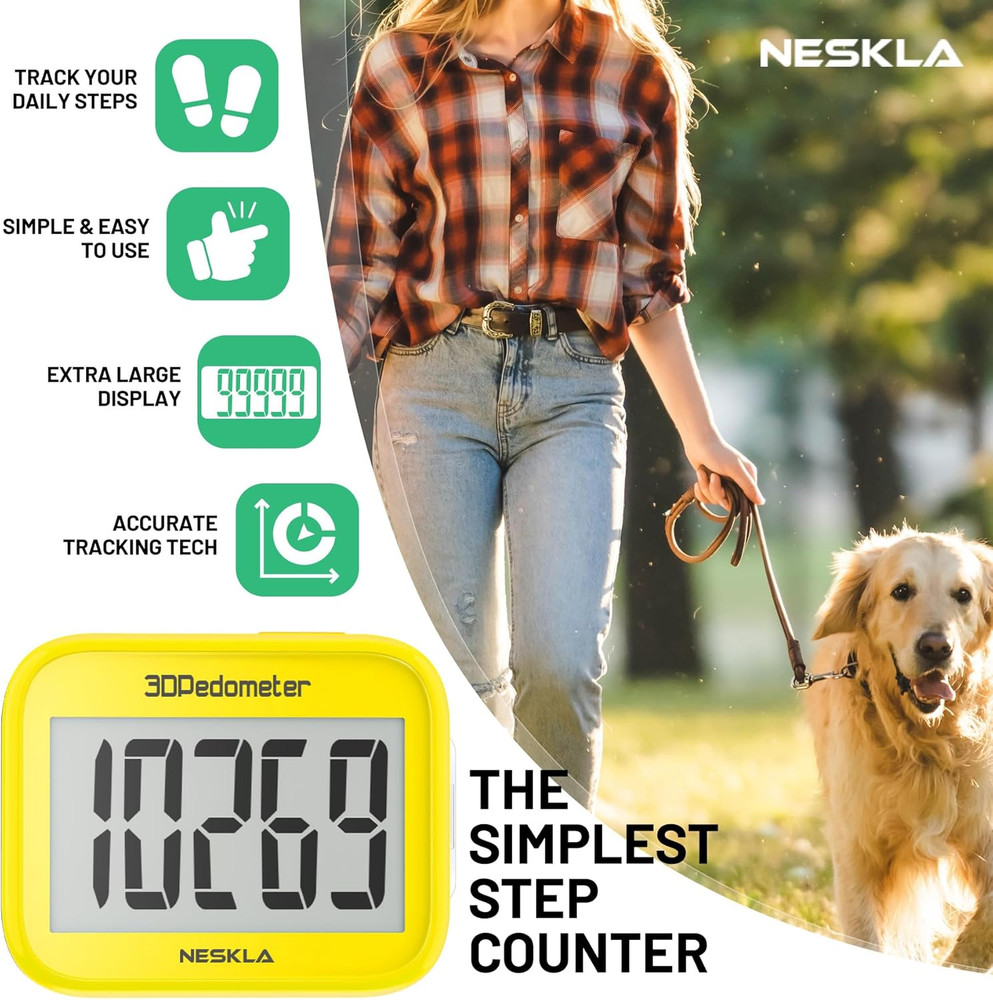 3D Pedometer for Walking, Simple Step Counter with Large Digital Display, Step T