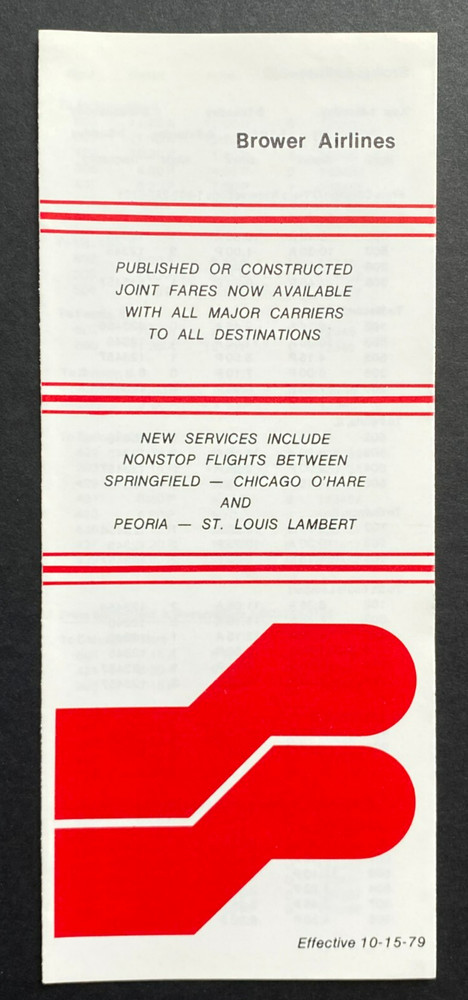 Brower Airways Timetable Effective October 15, 1979