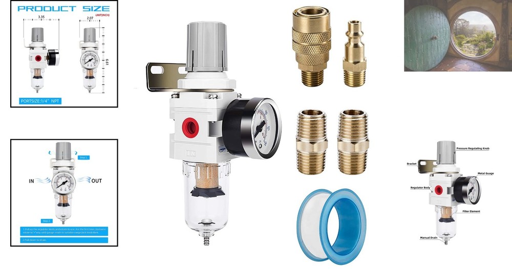 Durable Air Filter Regulator Combo - 5 Micron Bronze Element & Easy Drain Design