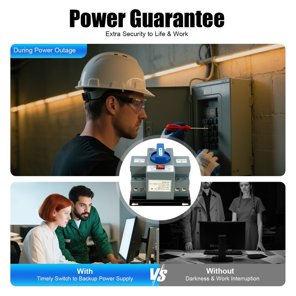 63A ATS Dual Power Automatic Transfer Switch for Generator Changeover Switch 2P