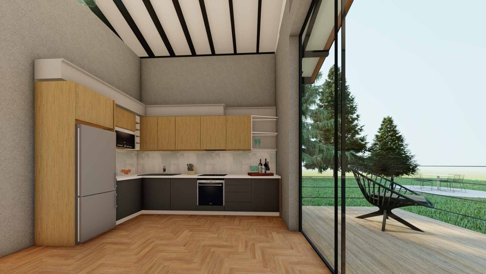 21' x 21'-6'' Modern tiny cabin house Architectural plans pdf & 3D images