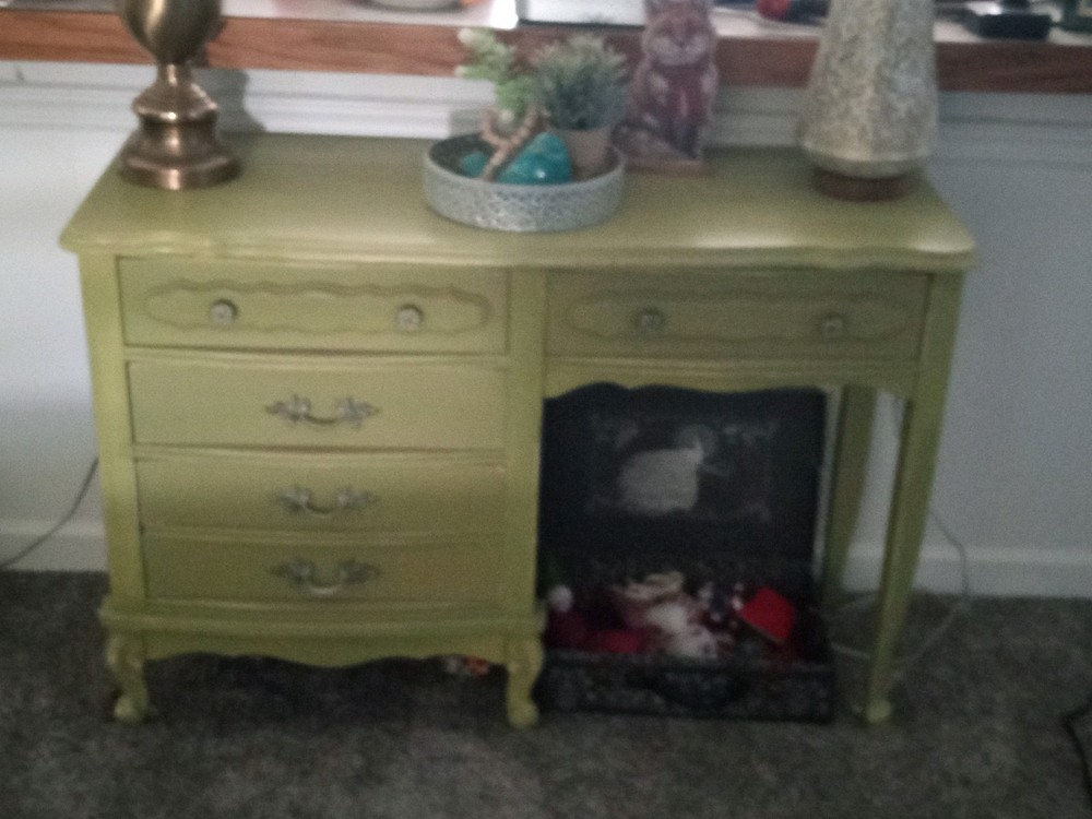 Desk Vintage solid wood Olive color with brass hardware