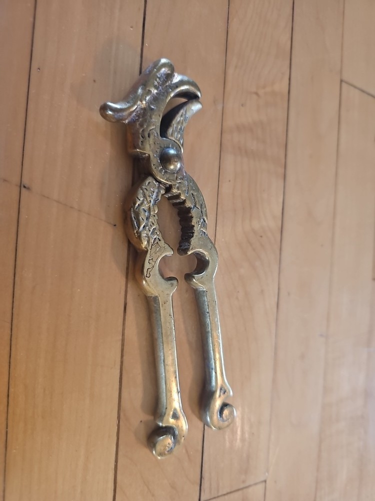 ORNATE Brass Eagle Bird Head Handheld Nutcracker VINTAGE