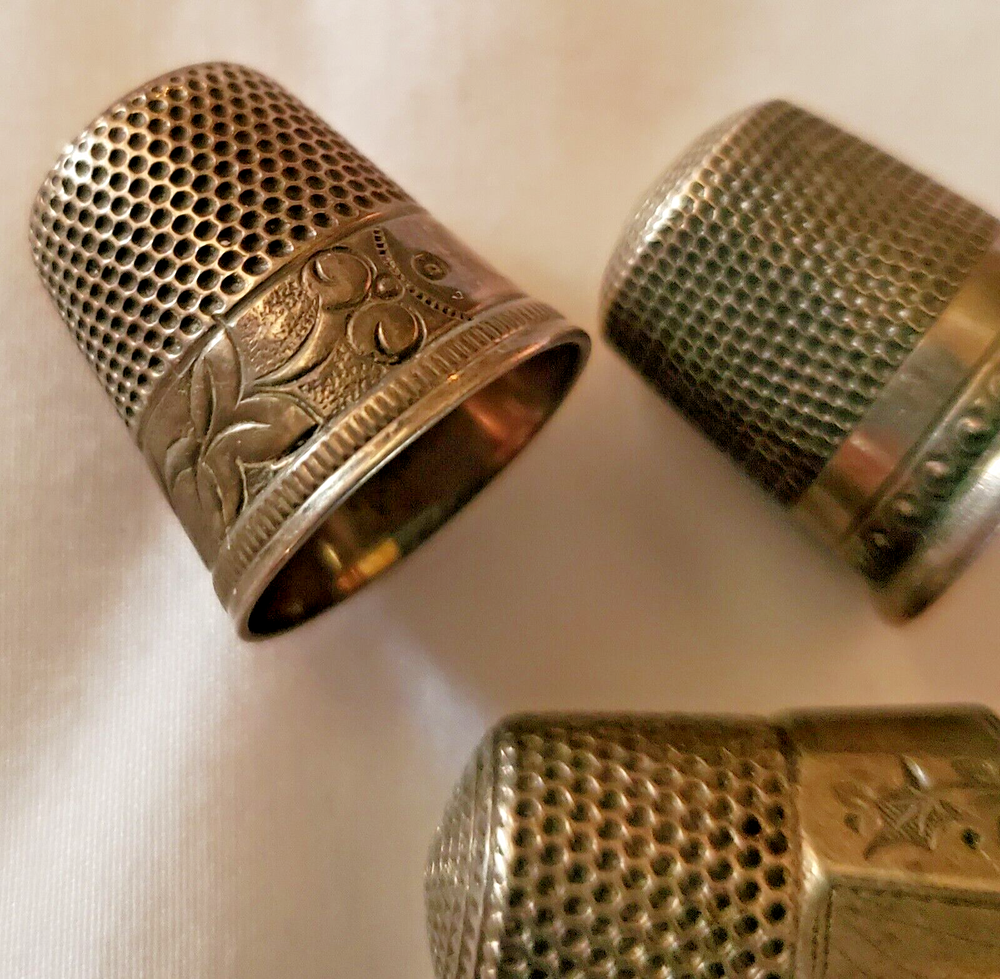 Sewing Memorabilia 5 Antique Sterling Silver Thimbles Assorted Makers