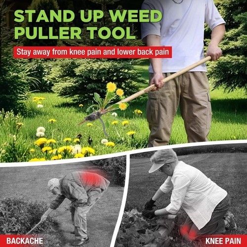 WORKPRO Weed Puller Tool with 44” Bamboo Handle Stand-Up Weeder for Dandelions