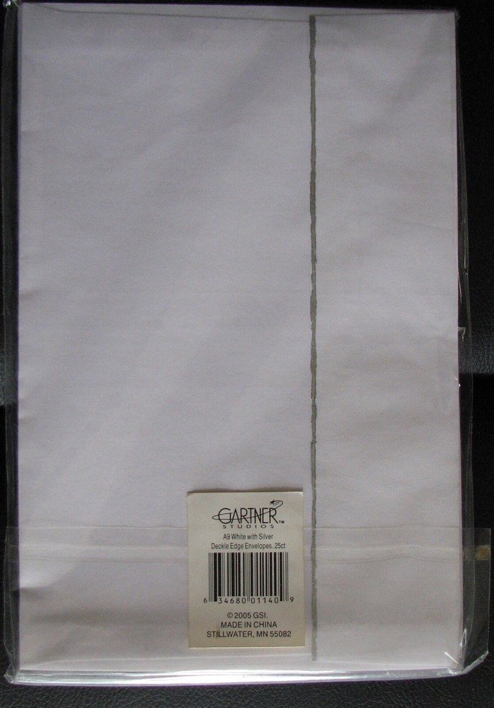 NEW, GARTNER WHITE WITH SILVER DECKLE EDGE ENVELOPES, 25 COUNT