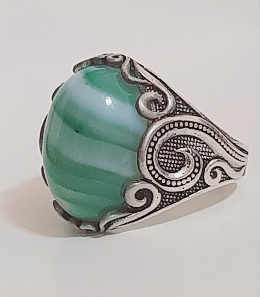 925 Silver Ring Solitaire Seal Rainbow Agate Ring Man Sterling Agate $