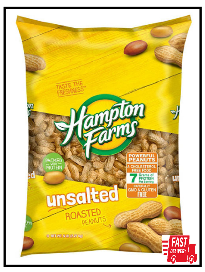 5 PACK - Hampton Farms Unsalted In-Shell Peanuts (5 lbs.) Total 25 lbs