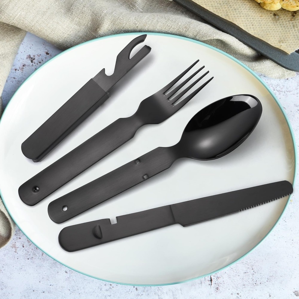 A · HOUSEWARE Portable Silverware Black Flatware Camping Cutlery Stainless St...