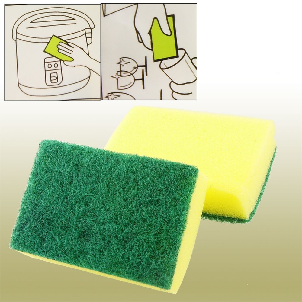 Green Yellow Rectangle Kitchen Dish Scouring Sponge Scrub Pad