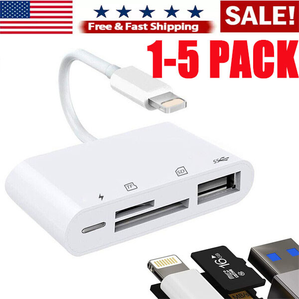 For iPhone iPod iPad IOS 12 Portable 4 in 1 USB SD TF Card Reader Camera Adapter