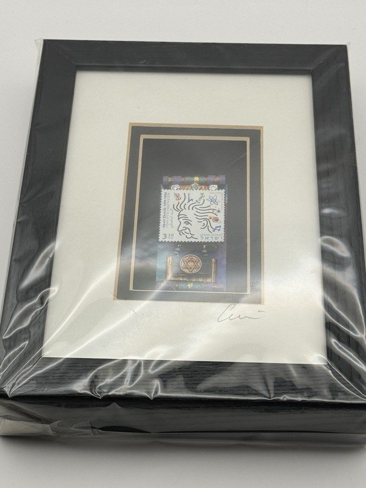 Michael Cukier Signed Original Mixed Media Assemblage Einstein Stamp 8x6 Framed