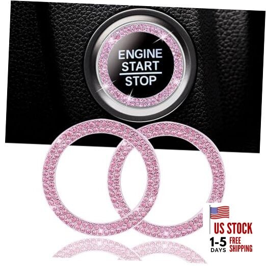 2 Pack Car Engine Start Stop Decoration Ring Pink, Crystal Decorative Ring