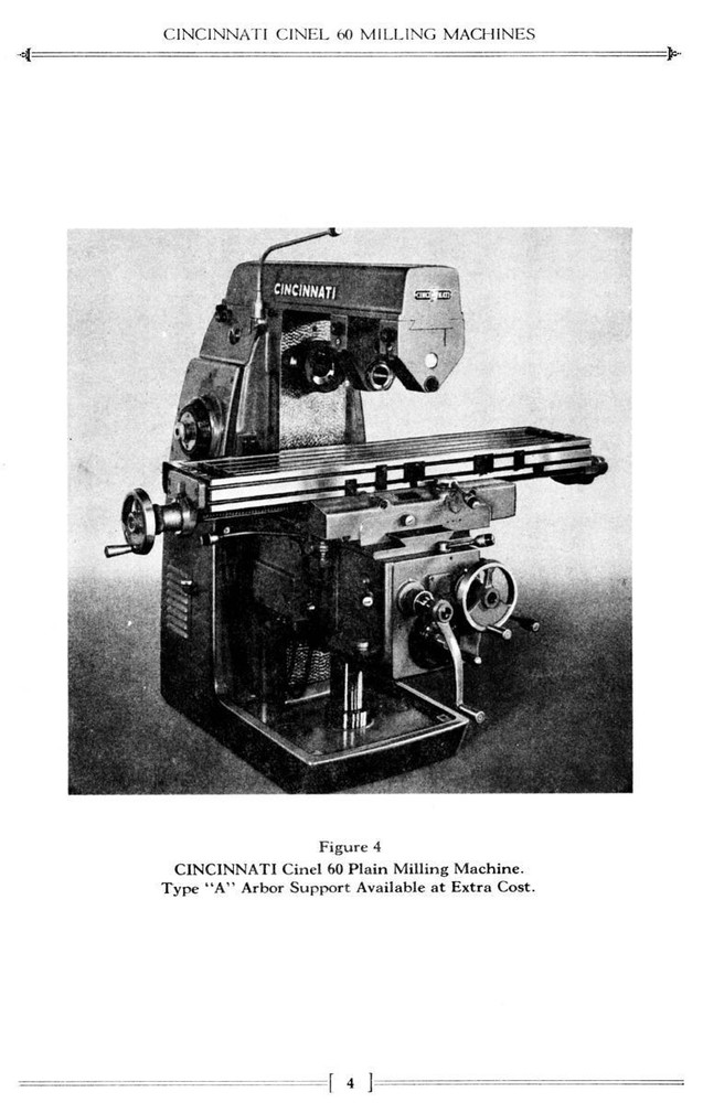 Cincinnati Cinel 60 Horizontal Milling Machine Operator Instructions Manual 1607