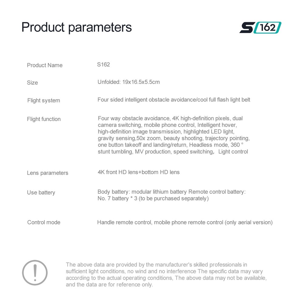 S162 RC Drones Dual Cameras Headless Mode 3pc Battery