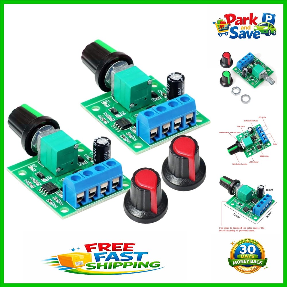 2-Pack PWM Adjustable Low Voltage Motor Controller for DC 1.8V-12V Applications