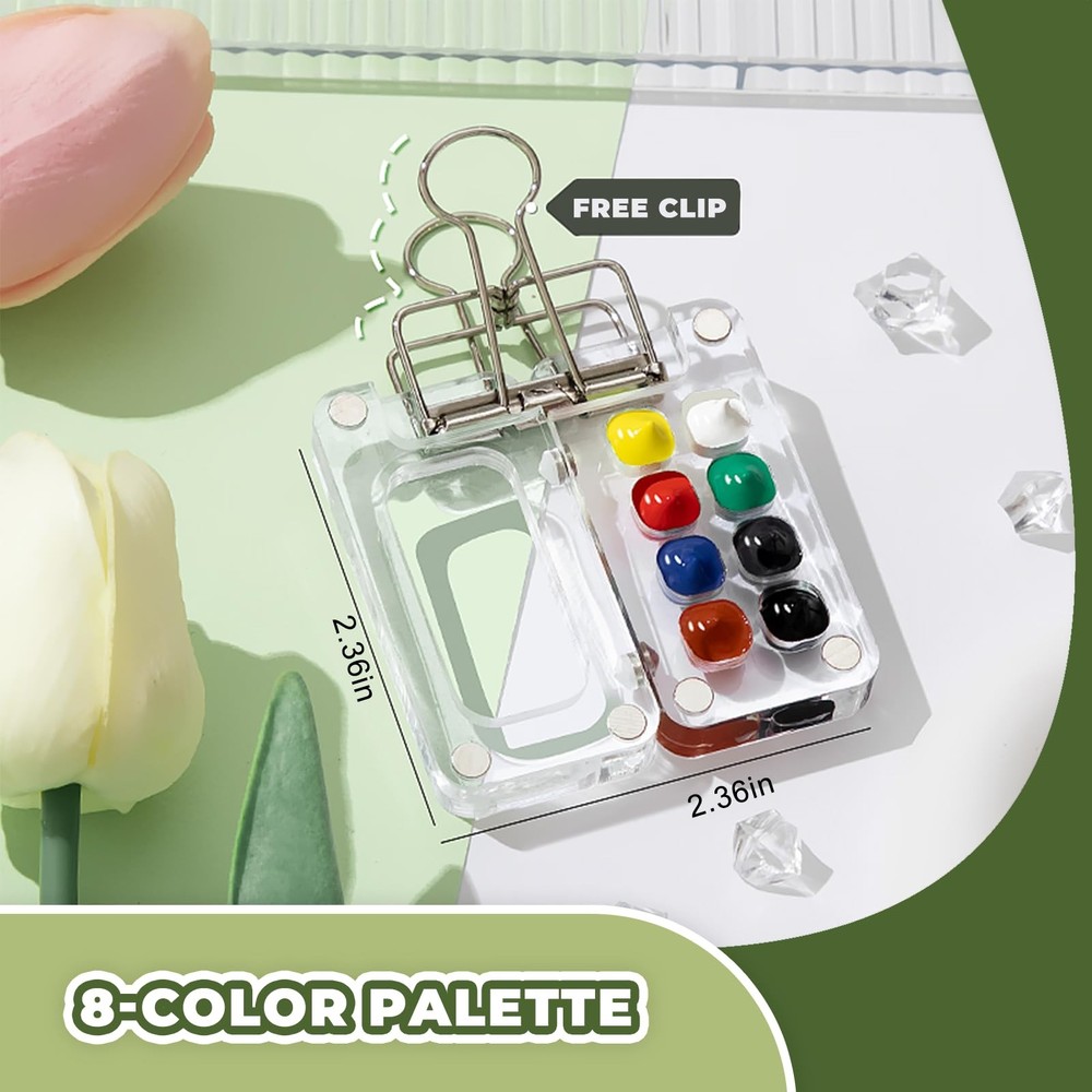 Mini Portable Watercolor Palette Set-Grid Paint Box with Binder Clips Include...