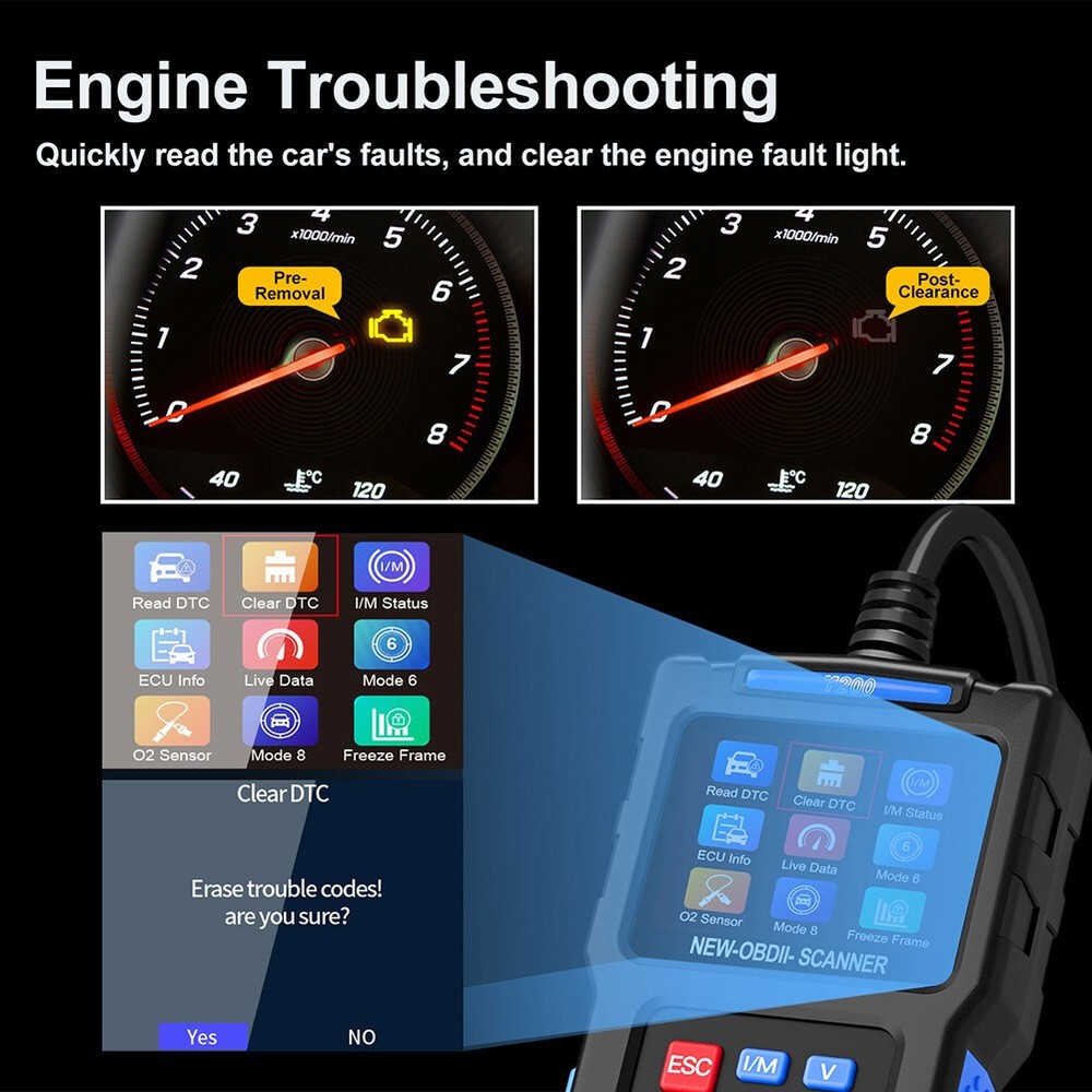 Code Reader Car Diagnostic Scan Tool Check Engine Fault T200 Car OBD2 Scanner US