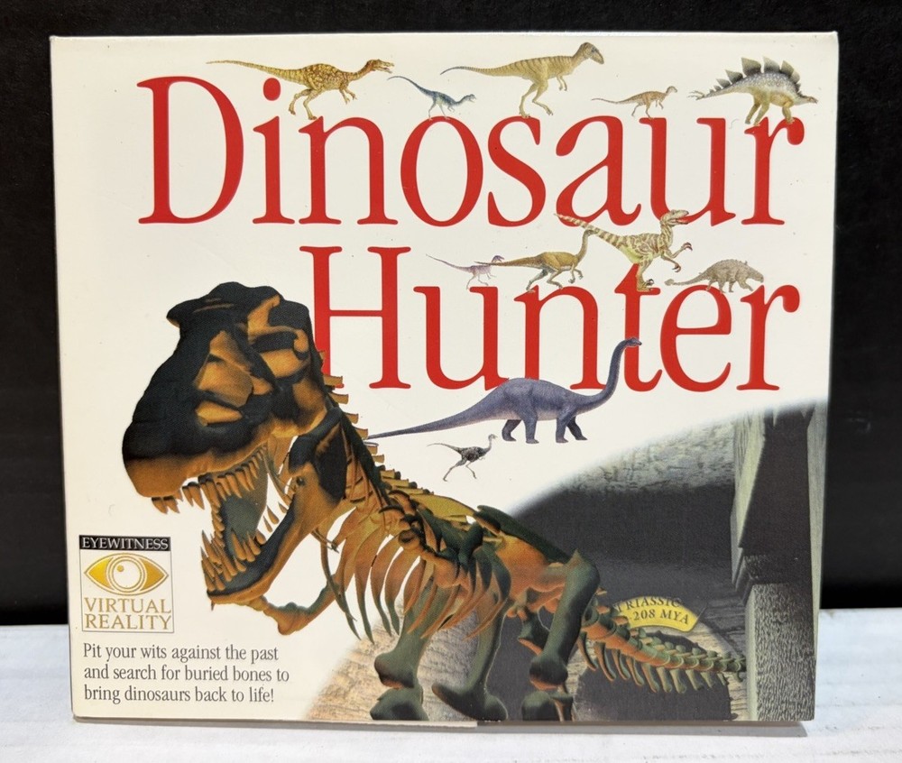 Vintage 1996 Dinosaur Hunter PC CD-ROM Eyewitness Virtual Reality Windows 95