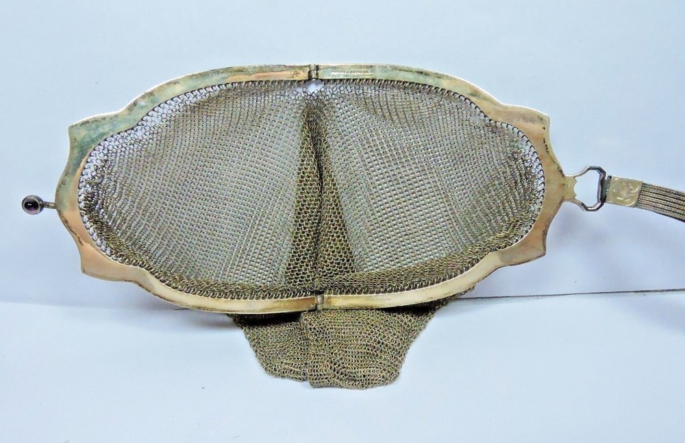 Whiting & Davis Silver Mesh Purse w/ Strap Deco 1930's w/ Strap Engraved Design