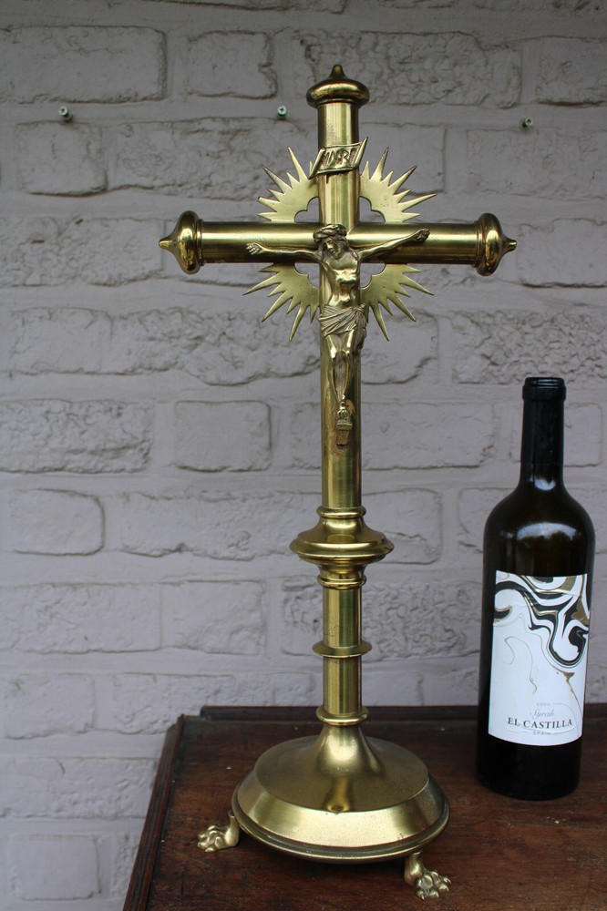 Antique brass altar church crucifix