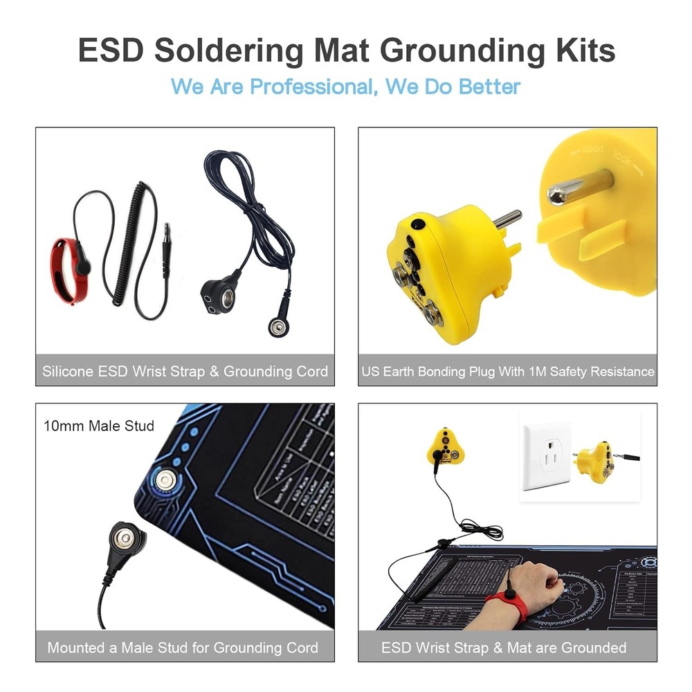 KooMall 24x16 Inch Anti Static Rubber Mat Kit for ESD Sensitive Electronic Devic